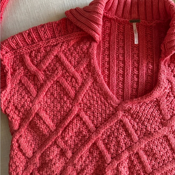 Free People Traveler Cable knit Pull Over in Coral - Picture 6 of 6